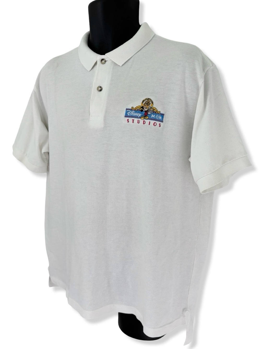 Vintage 90s Disney White Polo Shirt with Multicolor MGM Studios Patch